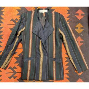 Vintage Dorothy Schoelen Striped Blazer Womens Size 8 Double-Breasted Wool Blend